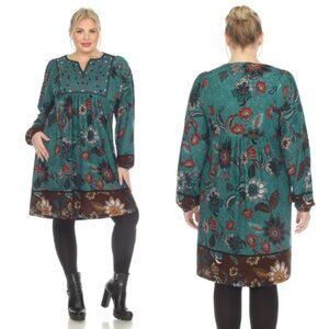 White Mark Women's Plus Size Paisley Floral Embroidered Sweater Dress 2X NWT